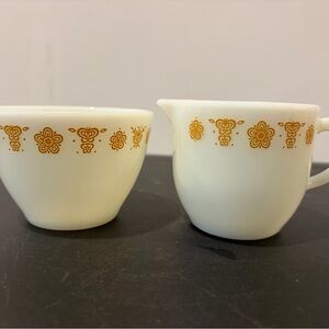 Vintage Pyrex Butterfly Gold Creamer and Sugar